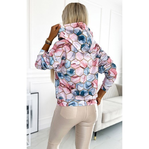 Bluza kangurka z kapturem w złote heksagony 390-3, Kolor różowo-błękitny, Rozmiar L, Numoco ze sklepu Primodo w kategorii Bluzy damskie - zdjęcie 162863268