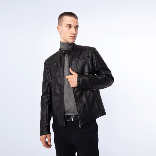 Męska kurtka z ekoskóry z obszytymi kieszeniami czarna ze sklepu WITTCHEN w kategorii Kurtki męskie - zdjęcie 162863857