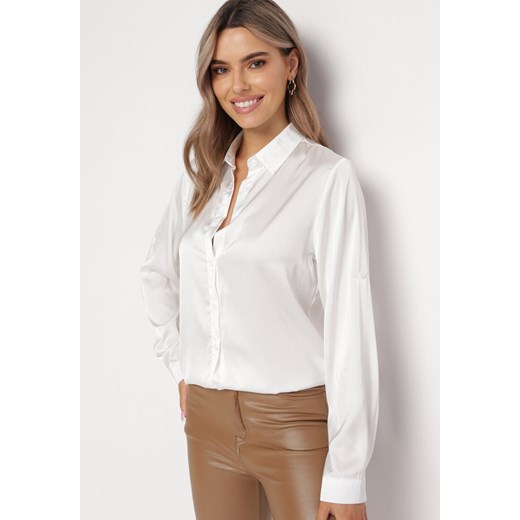 Biała Koszula Satynowa Bocca ze sklepu Born2be Odzież w kategorii Koszule damskie - zdjęcie 162866659