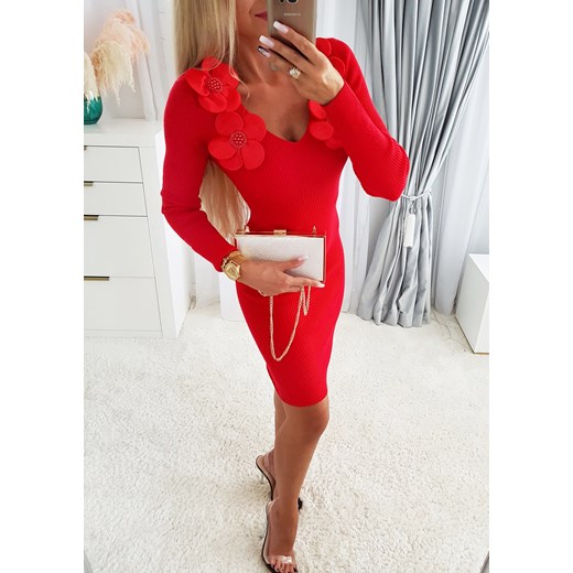 Sukienka Lena Kwiaty Czerwona Iwette Fashion uniwersalny Iwette Fashion