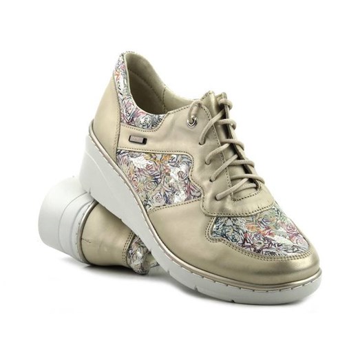 Sneakersy damskie skórzane, wygodne - Helios Komfort 347, złote w kwiaty ze sklepu ulubioneobuwie w kategorii Półbuty damskie - zdjęcie 162888498
