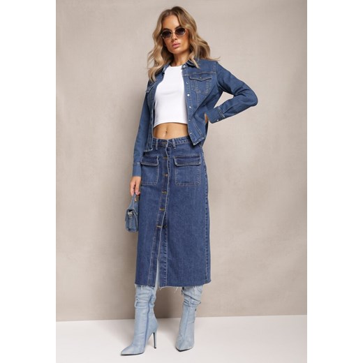 Niebieska Jeansowa Spódnica Midi na Guziki Edinalla ze sklepu Renee odzież w kategorii Spódnice - zdjęcie 162893597