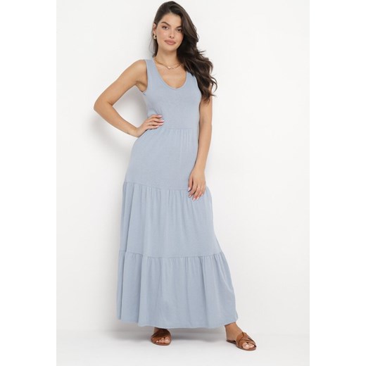 Niebieska Bawełniana Sukienka Maxi Bez Rękawów Lorenis ze sklepu Born2be Odzież w kategorii Sukienki - zdjęcie 162898727