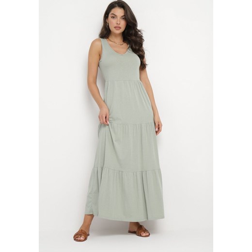 Zielona Bawełniana Sukienka Maxi Bez Rękawów Lorenis ze sklepu Born2be Odzież w kategorii Sukienki - zdjęcie 162898737