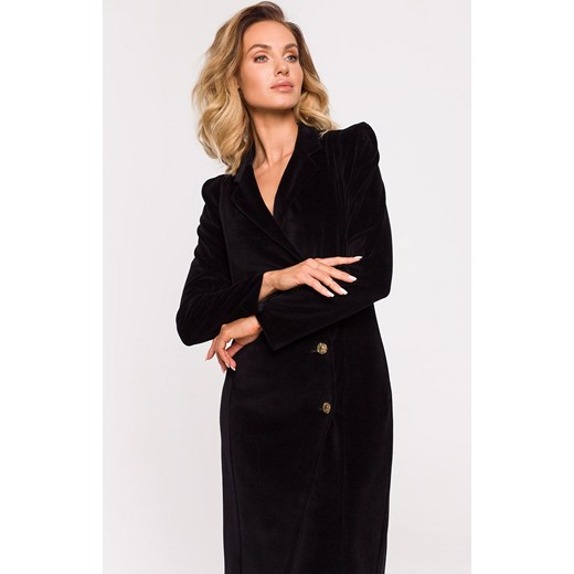 M641 Welurowa sukienka żakietowa - czarna, Kolor czarny, Rozmiar L, MOE Moe S Primodo wyprzedaż