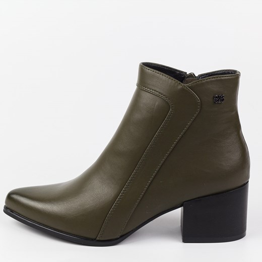 Oliwkowe ze skóry eko botki damskie na obcasie SERGIO LEONE BT633 Sergio Leone 37 suzana.pl