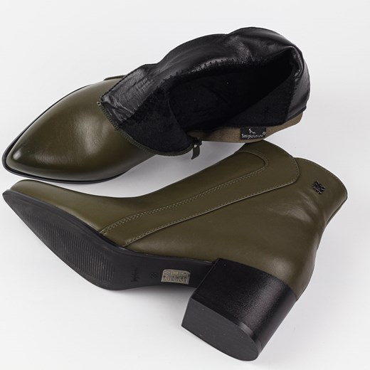 Oliwkowe ze skóry eko botki damskie na obcasie SERGIO LEONE BT633 Sergio Leone 39 suzana.pl