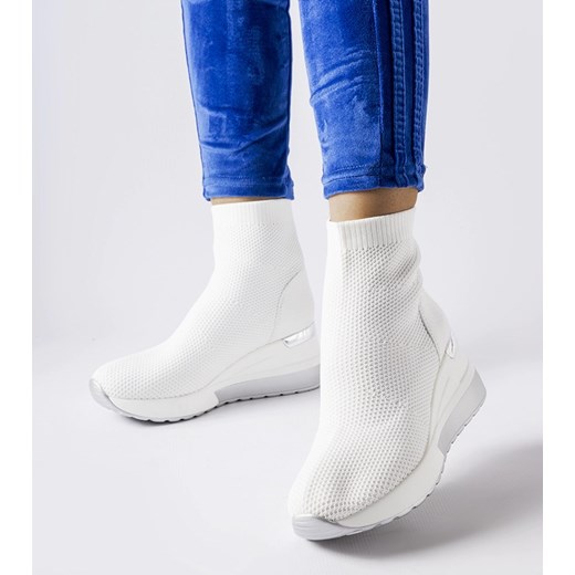 Białe materiałowe sneakersy na koturnie Casgio ze sklepu gemre w kategorii Buty sportowe damskie - zdjęcie 162909609