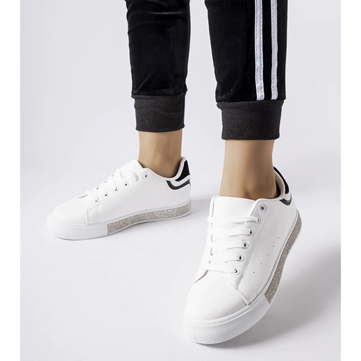 Biało-czarne sneakersy z cyrkoniami Dina ze sklepu gemre w kategorii Trampki damskie - zdjęcie 162916679