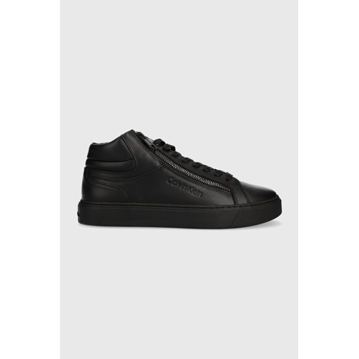 Calvin Klein sneakersy skórzane HIGH TOP LACE UP W/ZIP RUBB kolor czarny HM0HM01269 ze sklepu ANSWEAR.com w kategorii Buty sportowe męskie - zdjęcie 162930806