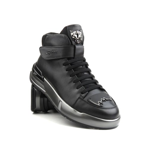 Skórzane sneakersy męskie za kostkę - JOHN DOUBARE R6576, czarne ze sklepu ulubioneobuwie w kategorii Buty sportowe męskie - zdjęcie 162934345