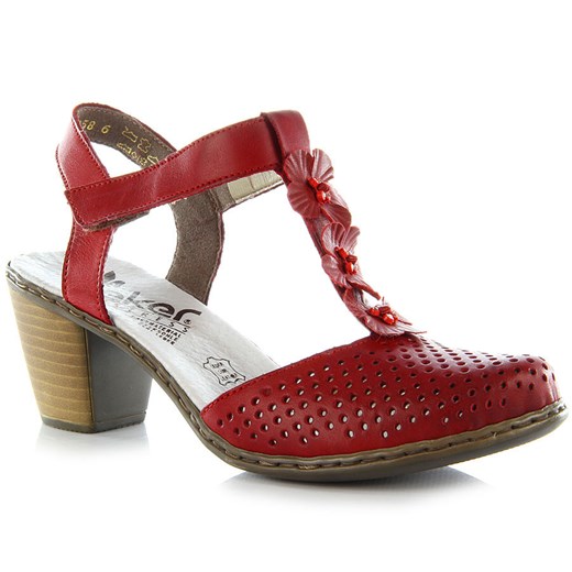 RIEKER 40996-33 skórzane sandały damskie lekkie komfortowe butyraj-pl czerwony łatki