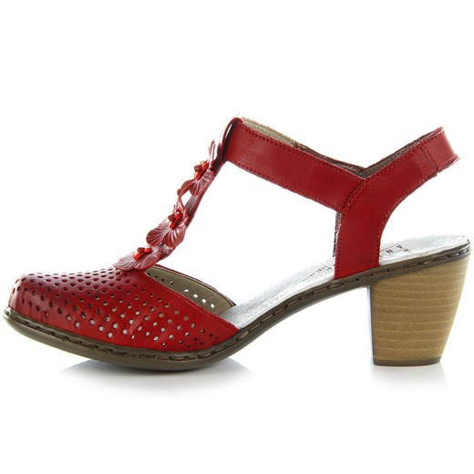 RIEKER 40996-33 skórzane sandały damskie lekkie komfortowe butyraj-pl czerwony na obcasie