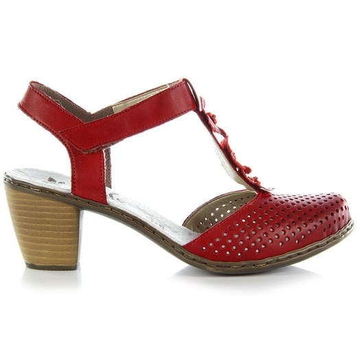 RIEKER 40996-33 skórzane sandały damskie lekkie komfortowe butyraj-pl czerwony sandały