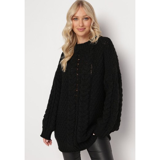 Czarny Sweter Puchaty z Dodatkiem Kaszmiru Isorte ze sklepu Born2be Odzież w kategorii Swetry damskie - zdjęcie 162946427