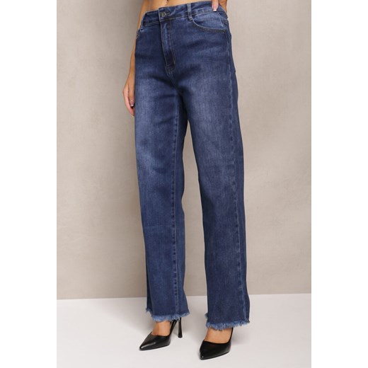 Granatowe Szerokie Jeansy z Postrzępionymi Nogawkami Orimske ze sklepu Renee odzież w kategorii Jeansy damskie - zdjęcie 162946895