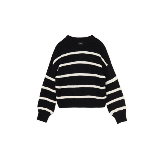 Cropp - Czarno-biały sweter z szerokim rękawem - czarny ze sklepu Cropp w kategorii Swetry damskie - zdjęcie 162948278