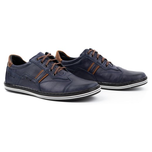 Buty męskie skórzane casual 1801 granatowe ze sklepu butyolivier w kategorii Półbuty męskie - zdjęcie 162948299