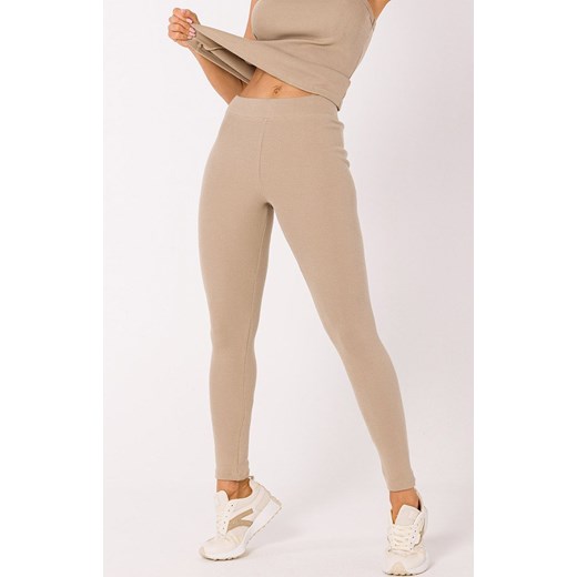 Długie legginsy prążkowane w kolorze beżowym M734, Kolor beżowy, Rozmiar L, MOE ze sklepu Intymna w kategorii Spodnie damskie - zdjęcie 162948846