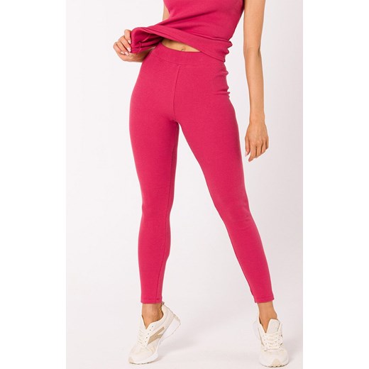 Długie legginsy prążkowane w kolorze różowym M734, Kolor różowy, Rozmiar L, MOE ze sklepu Intymna w kategorii Spodnie damskie - zdjęcie 162948855