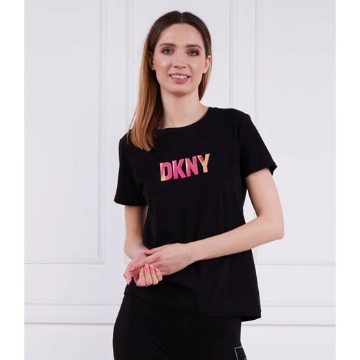 Bluzka damska czarna DKNY z okrągłym dekoltem z krótkim rękawem 
