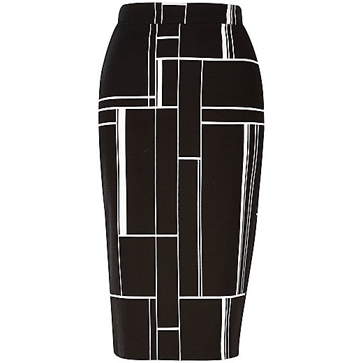 Black woven abstract print pencil skirt river-island czarny nadruki