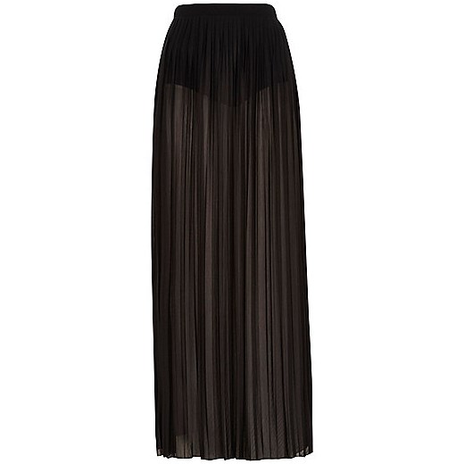 Black pleated thigh split maxi skirt river-island czarny Długie spódnice