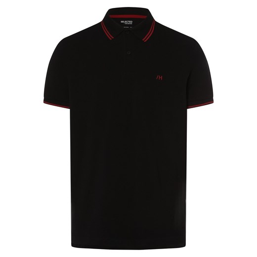 Selected Męska koszulka polo Mężczyźni Bawełna czarny jednolity ze sklepu vangraaf w kategorii T-shirty męskie - zdjęcie 163348047