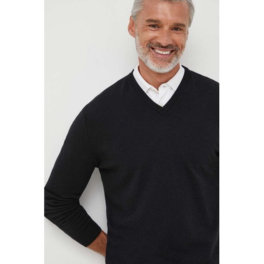 United Colors of Benetton sweter wełniany męski kolor czarny lekki ze sklepu ANSWEAR.com w kategorii Swetry męskie - zdjęcie 163350086