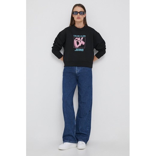 Calvin Klein Jeans bluza damska kolor czarny z nadrukiem L ANSWEAR.com