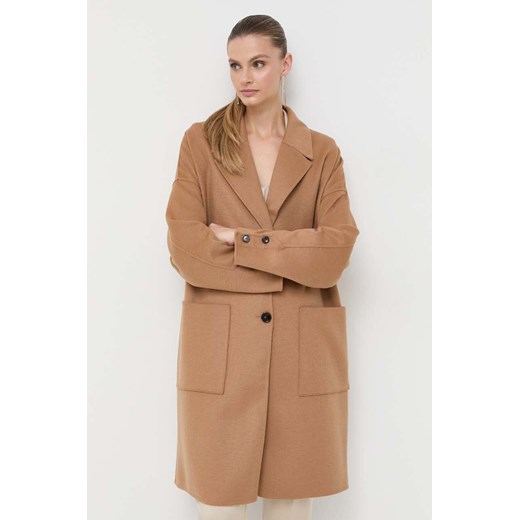 BOSS płaszcz wełniany kolor beżowy przejściowy oversize ze sklepu ANSWEAR.com w kategorii Płaszcze damskie - zdjęcie 163363109