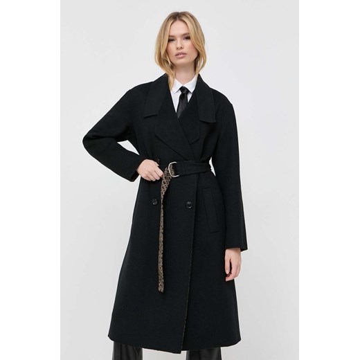 BOSS płaszcz wełniany kolor czarny przejściowy dwurzędowy ze sklepu ANSWEAR.com w kategorii Płaszcze damskie - zdjęcie 163364429