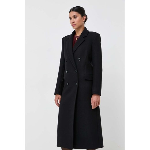Patrizia Pepe płaszcz wełniany kolor czarny przejściowy dwurzędowy ze sklepu ANSWEAR.com w kategorii Płaszcze damskie - zdjęcie 163364735