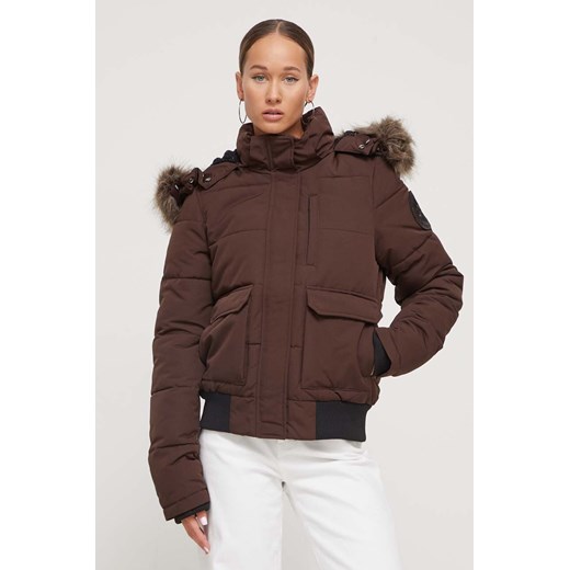 Superdry kurtka damska kolor brązowy zimowa Superdry M ANSWEAR.com
