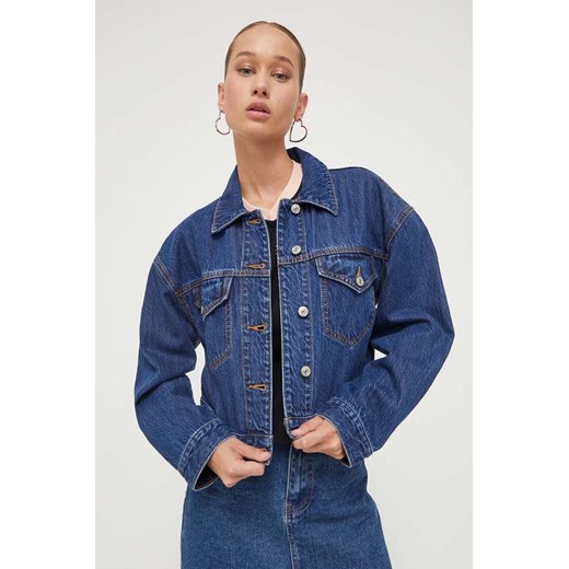 Abercrombie &amp; Fitch kurtka jeansowa damska kolor granatowy przejściowa oversize ze sklepu ANSWEAR.com w kategorii Kurtki damskie - zdjęcie 163375769