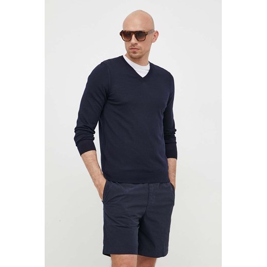 BOSS sweter wełniany męski kolor granatowy lekki 50468261 ze sklepu ANSWEAR.com w kategorii Swetry męskie - zdjęcie 163377699