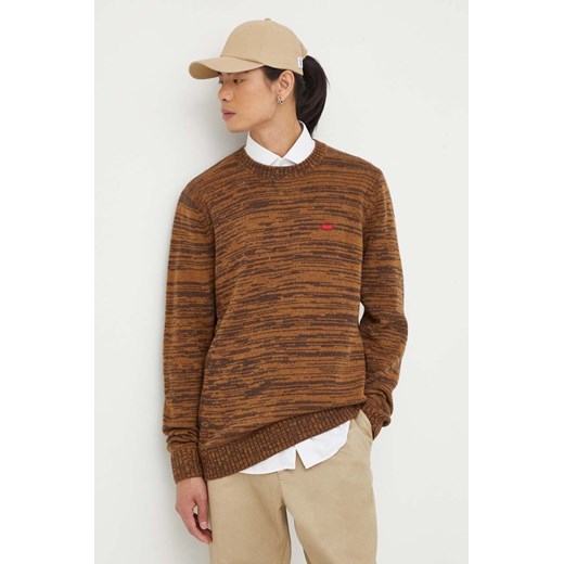 Levi&apos;s sweter wełniany męski kolor brązowy ze sklepu ANSWEAR.com w kategorii Swetry męskie - zdjęcie 163377965