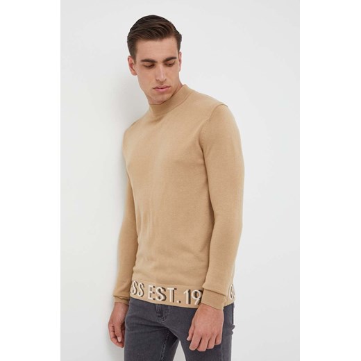 Guess sweter z domieszką jedwabiu kolor beżowy lekki ze sklepu ANSWEAR.com w kategorii Swetry męskie - zdjęcie 163378195