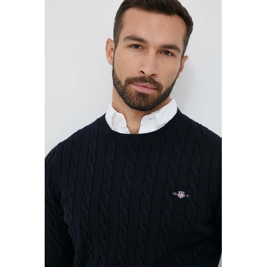 Gant sweter bawełniany kolor granatowy lekki ze sklepu ANSWEAR.com w kategorii Swetry męskie - zdjęcie 163378648