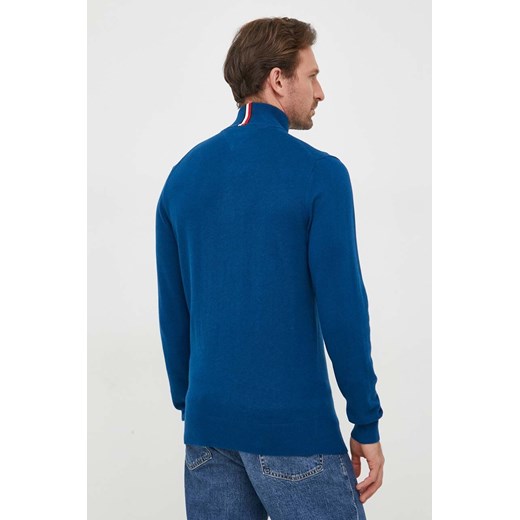 Tommy Hilfiger sweter z domieszką kaszmiru kolor niebieski lekki z półgolfem Tommy Hilfiger L ANSWEAR.com