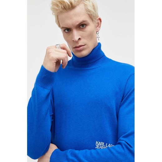Karl Lagerfeld Jeans sweter z domieszką wełny męski kolor niebieski lekki z Karl Lagerfeld Jeans XL ANSWEAR.com