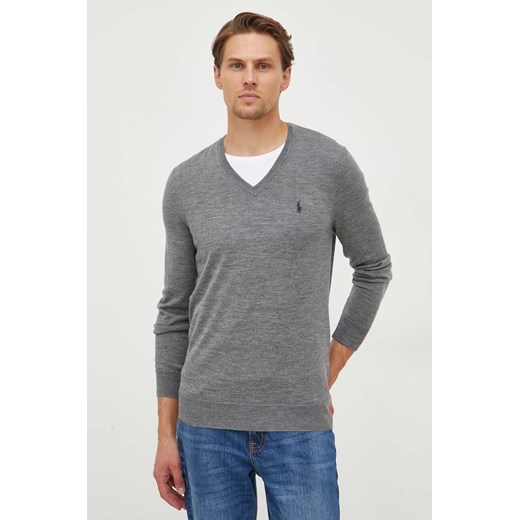 Polo Ralph Lauren sweter wełniany męski kolor szary lekki ze sklepu ANSWEAR.com w kategorii Swetry męskie - zdjęcie 163379405