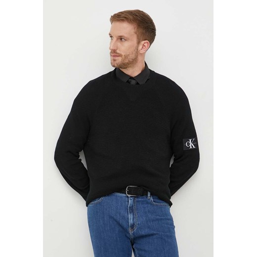 Calvin Klein Jeans sweter wełniany męski kolor czarny lekki ze sklepu ANSWEAR.com w kategorii Swetry męskie - zdjęcie 163379819