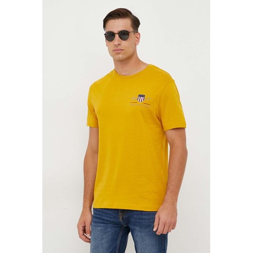 Gant t-shirt bawełniany kolor żółty z aplikacją ze sklepu ANSWEAR.com w kategorii T-shirty męskie - zdjęcie 163428848