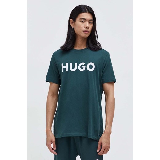 HUGO t-shirt bawełniany kolor zielony z nadrukiem 50467556 ze sklepu ANSWEAR.com w kategorii T-shirty męskie - zdjęcie 163428876