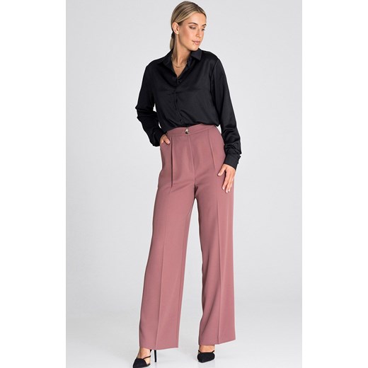 Eleganckie spodnie z szeroką nogawką ciemny róż M949, Kolor ciemny różowy, Rozmiar L, Figl ze sklepu Primodo w kategorii Spodnie damskie - zdjęcie 163431469