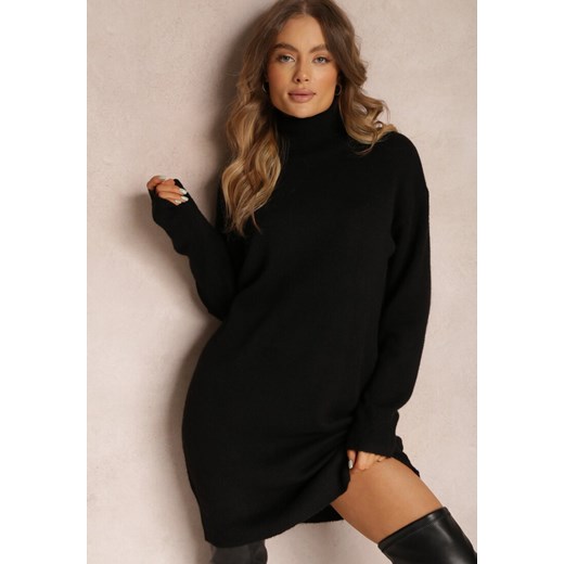 Czarna Sukienka Wełniana Oversize z Golfem Revite ze sklepu Renee odzież w kategorii Sukienki - zdjęcie 163434777