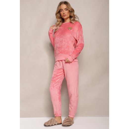 Różowy Komplet Piżamowy Luźna Bluza i Spodnie Joggery Mlikena ze sklepu Renee odzież w kategorii Dresy damskie - zdjęcie 163434819