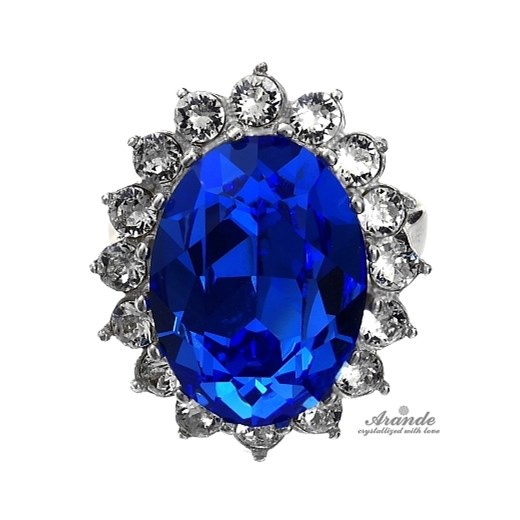 Kryształy piękny pierścionek ROYAL BLUE SREBRO One Size 111ara111nde