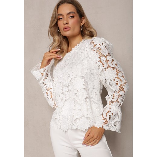 Biała Koronkowa Bluzka z Długim Rękawem Selavis ze sklepu Renee odzież w kategorii Bluzki damskie - zdjęcie 163446899